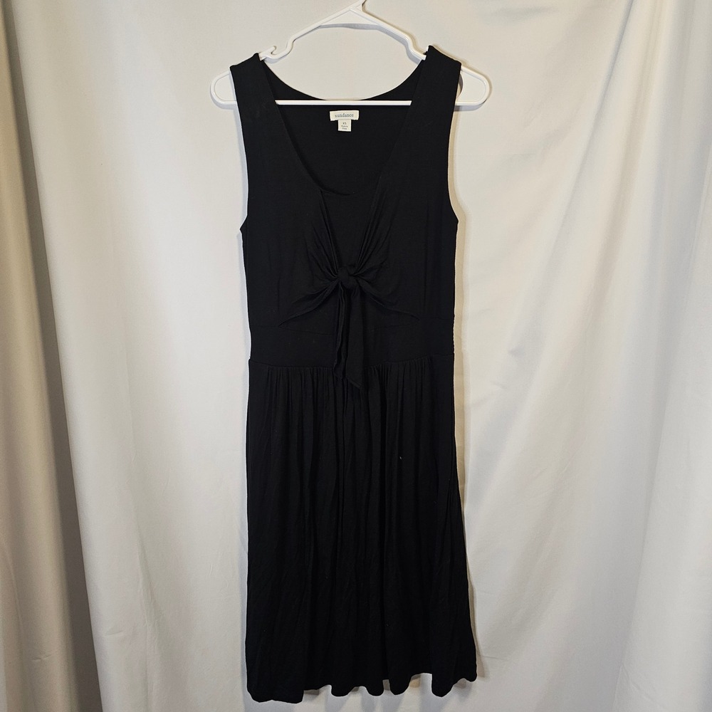 Sundance Fit & Flare Dress XS Black Boho Minimalist Tie Front Pockets Sleeveless